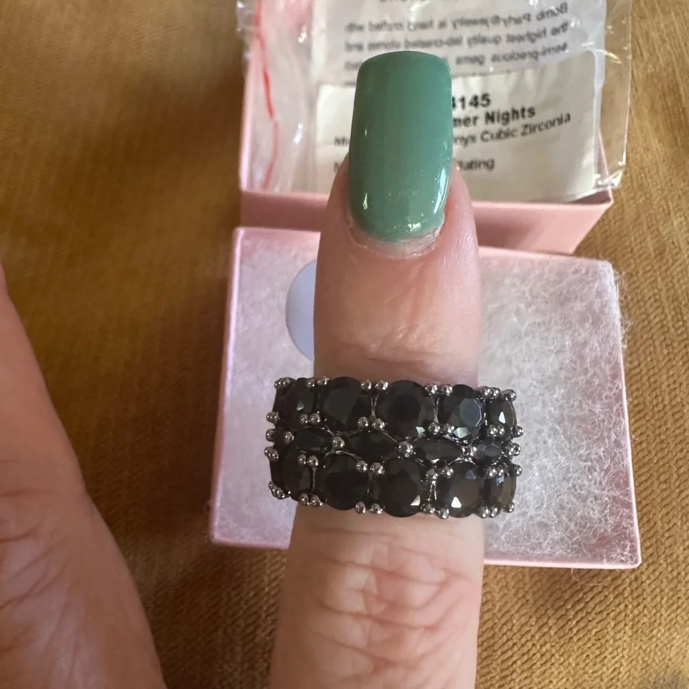Bomb‎ Party OG Ring Starry Summer Nights Black Onyx Cubic Zirconia on Hematite 6